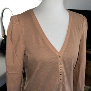 Nation LTD Tan Long-Sleeve V-Neck Henley Ivy Top M
